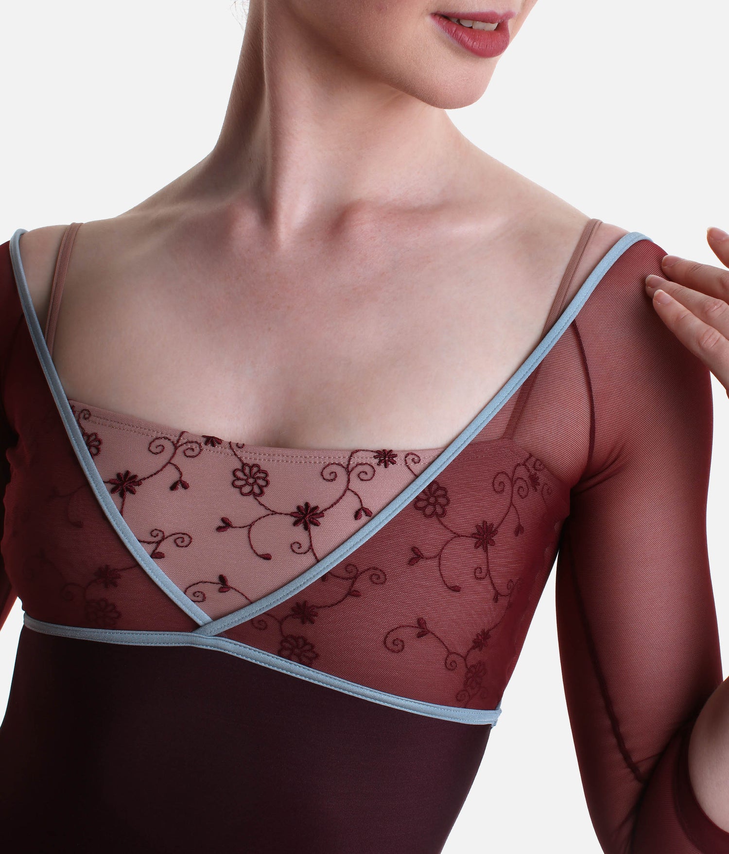 Luxe Low Back Leotard with Floral Tulle Overlay, Classy Collection - THALIA CL