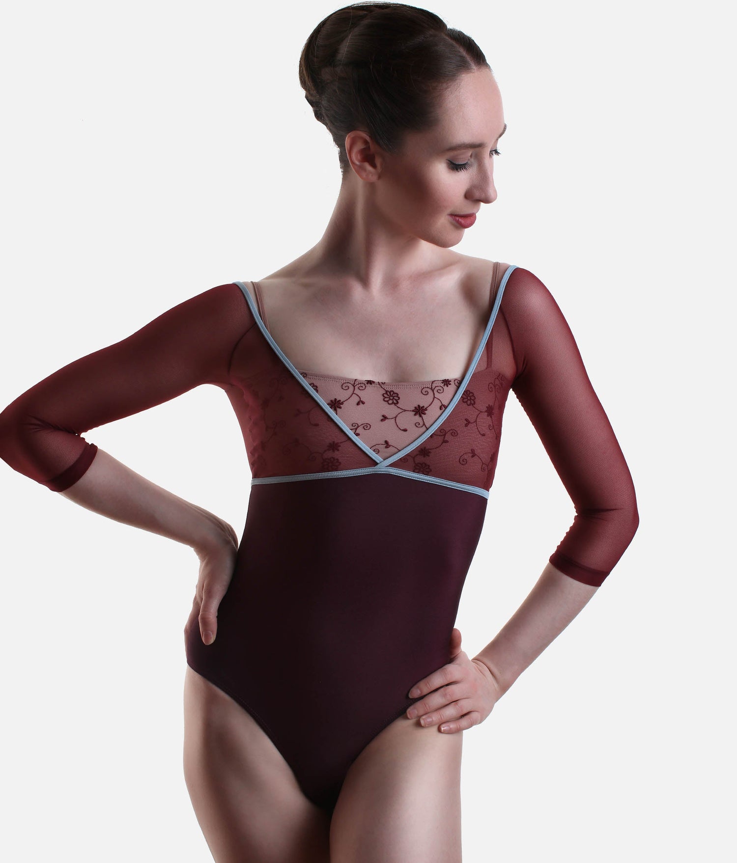 Luxe Low Back Leotard with Floral Tulle Overlay, Classy Collection - THALIA CL