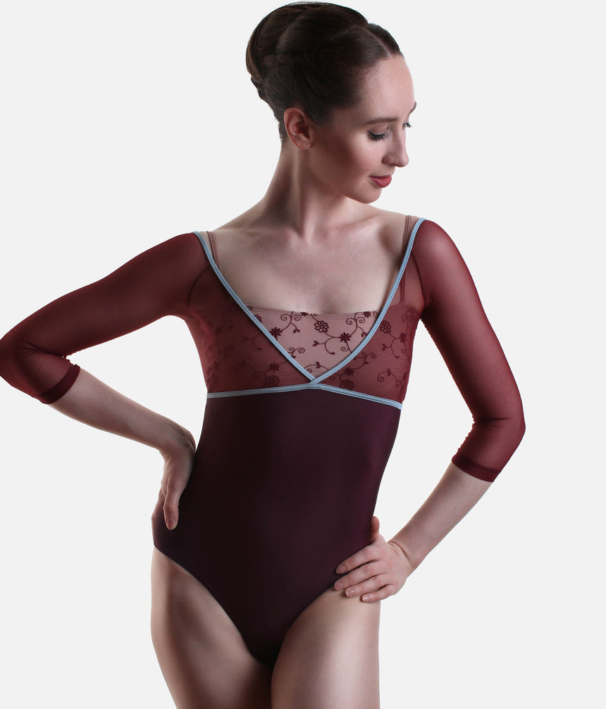 Luxe Low Back Leotard with Floral Tulle Overlay, Classy Collection - THALIA CL
