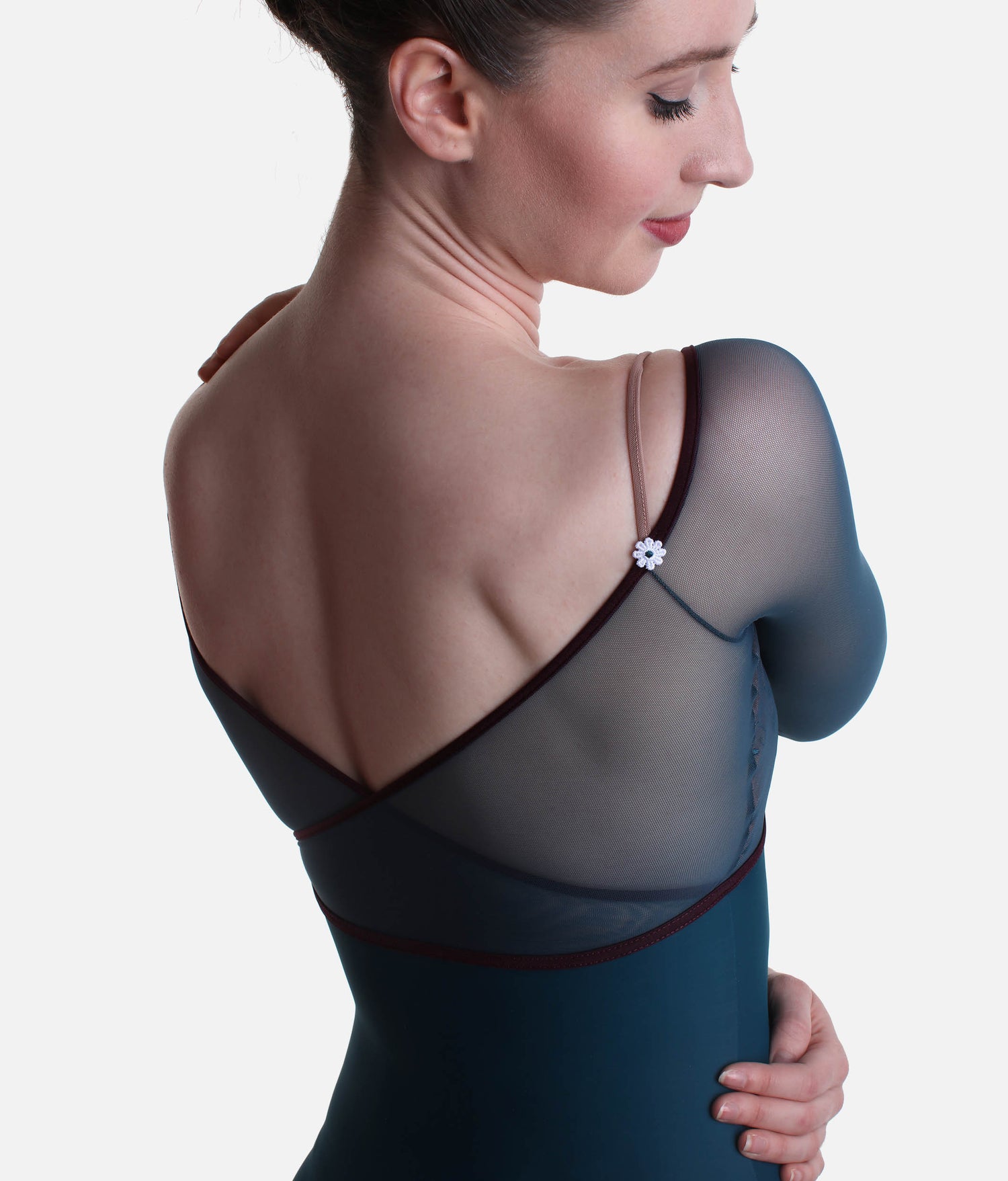 Elegant Dance Leotard with Embroidered Tulle Overlay - THALIA CL