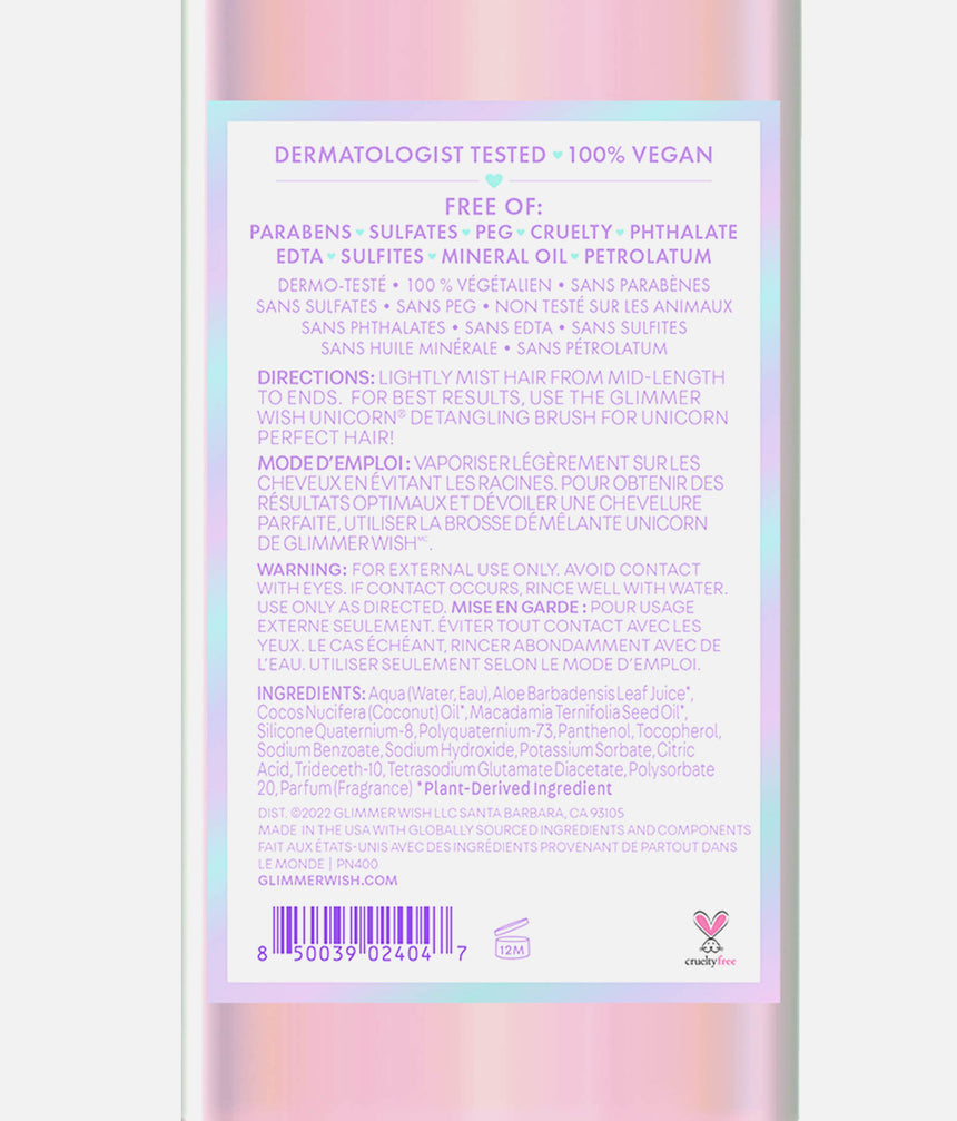 Unicorn Hair Detangling Mist, Scented Spray for Tangles, Frizz & Shine