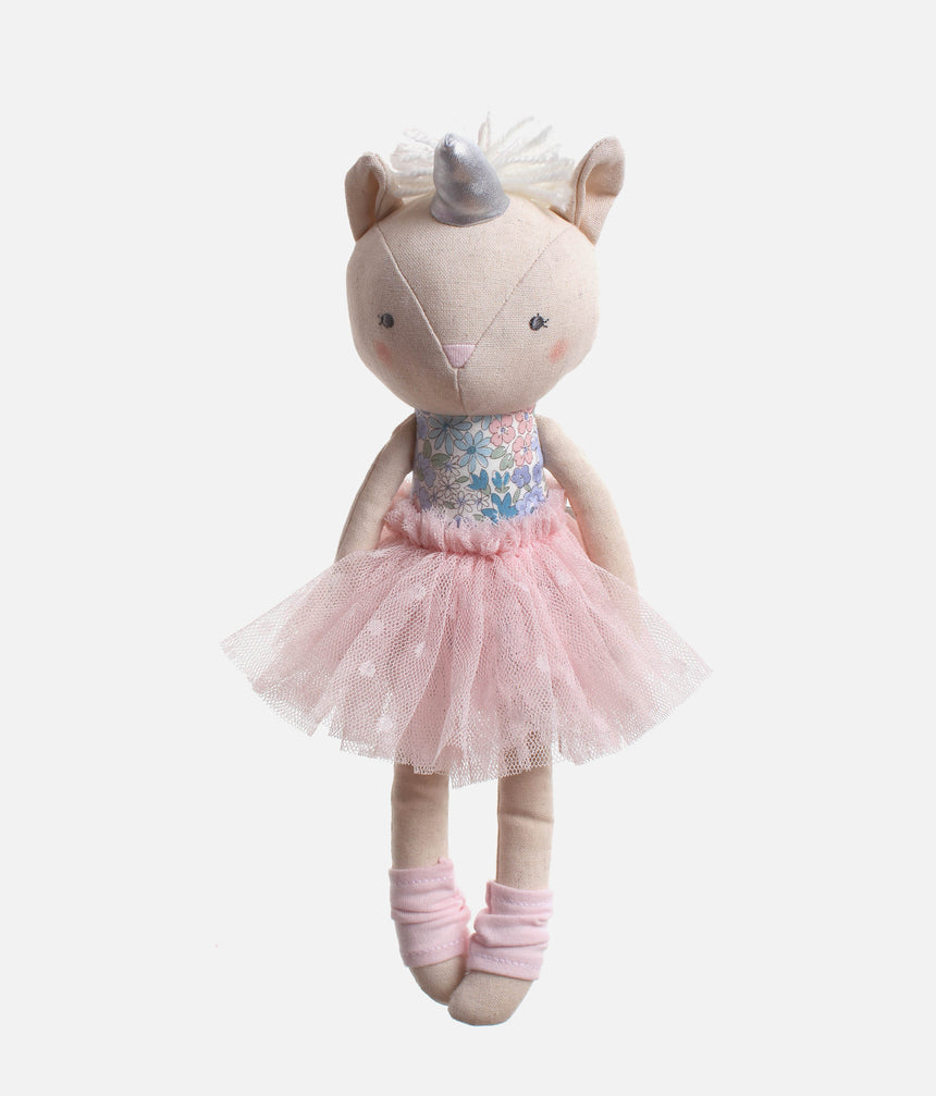 Soft Rag Doll with Tulle Tutu, BLUE Floral Dress & Legwarmers - BABY UNICORN