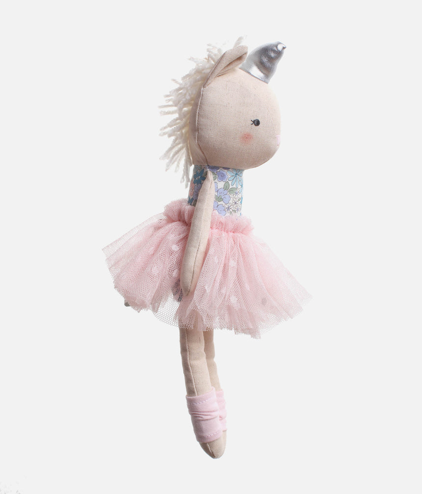 Soft Rag Doll with Tulle Tutu, BLUE Floral Dress & Legwarmers - BABY UNICORN