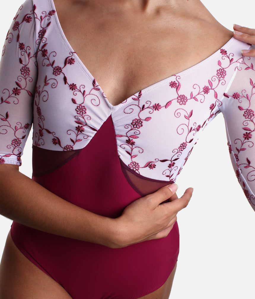 Romantic V-shaped Neckline Dance Leotard, Delicate & Unique - VESTA DI SNOB