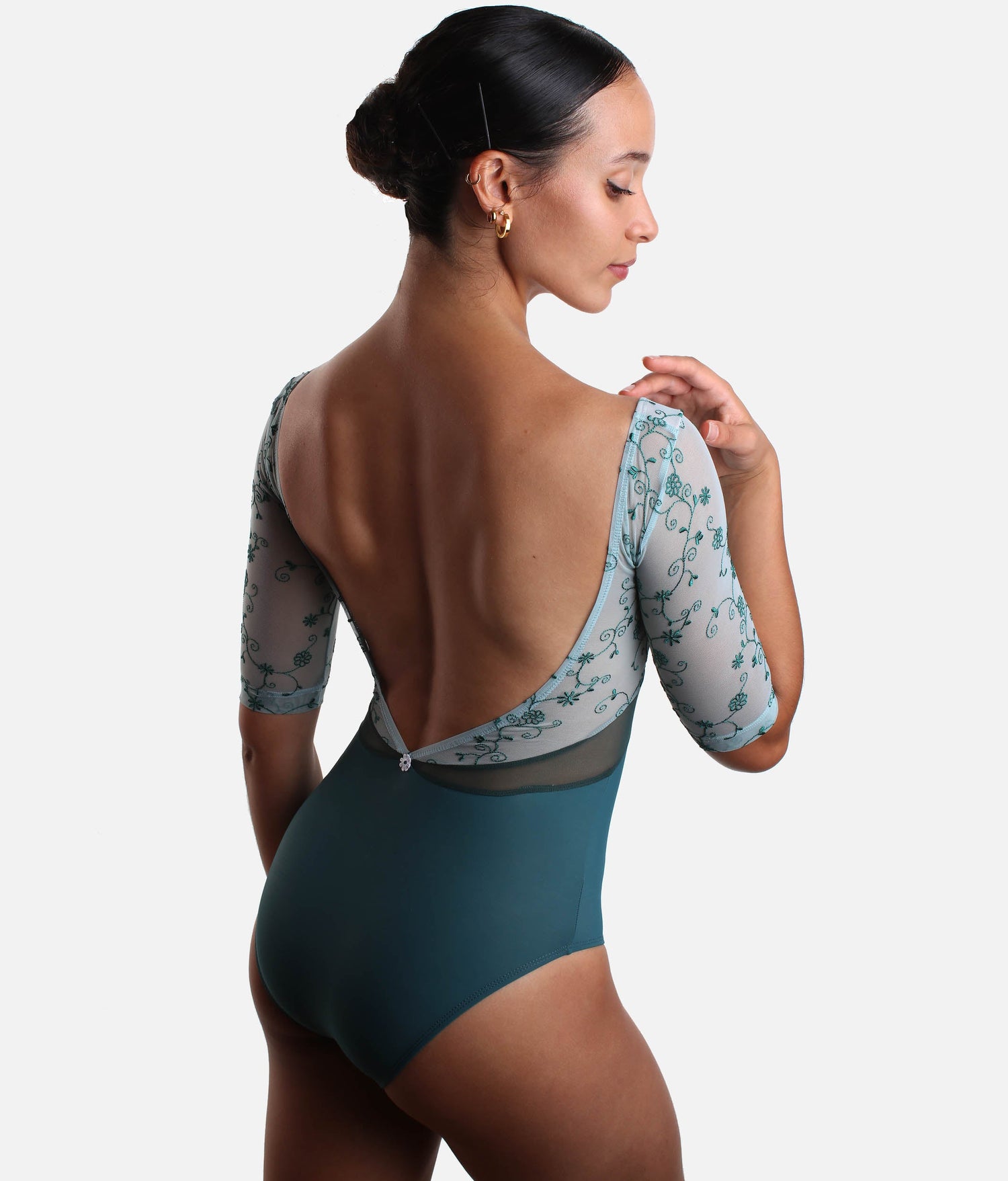 Three-quarter Sleeves Dance Leotard with Tulle Inserts - VESTA DI PAVONE