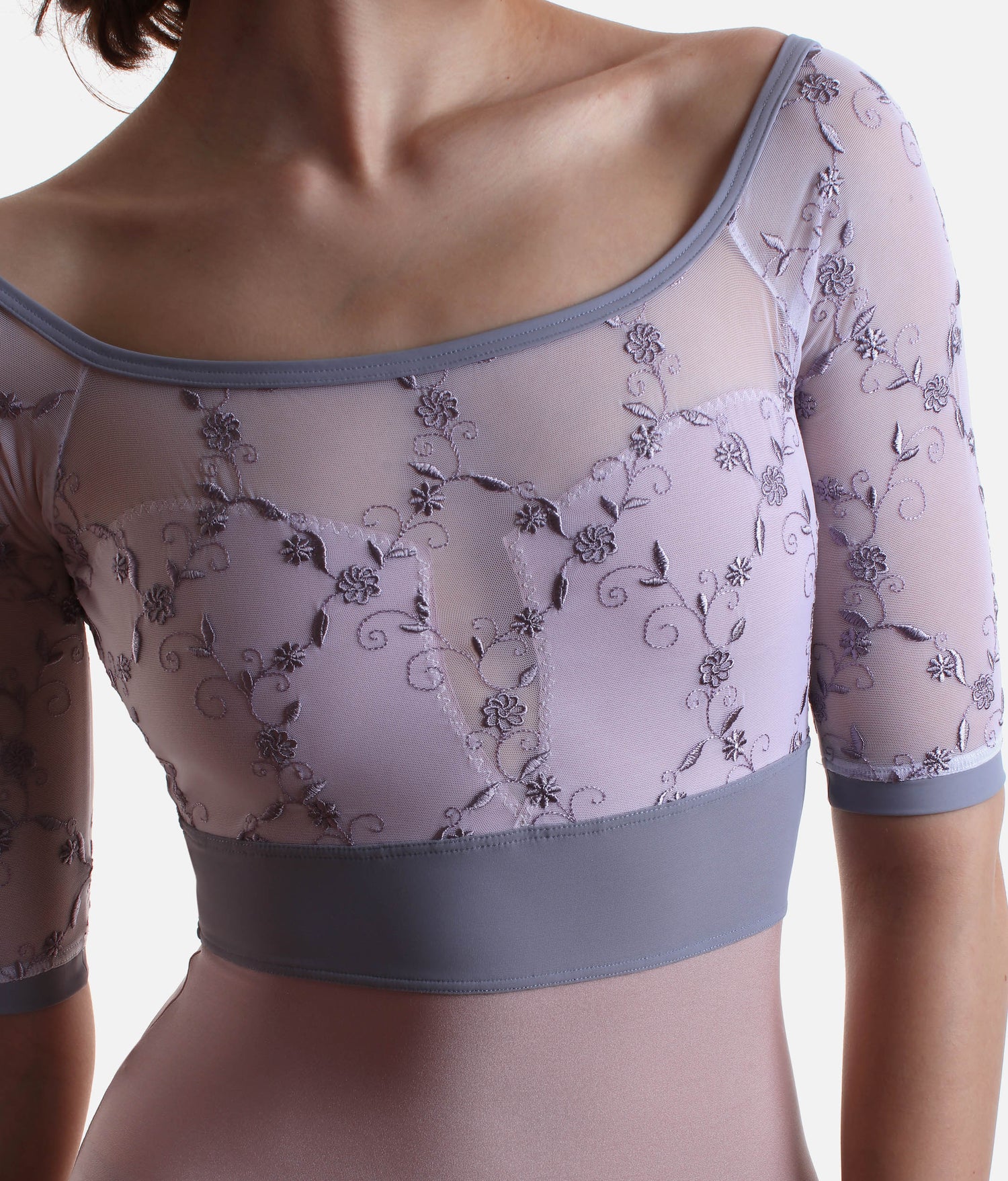 Empire Cut Ballet Leotard with Floral Embroidered Tulle - VITTORIA GL
