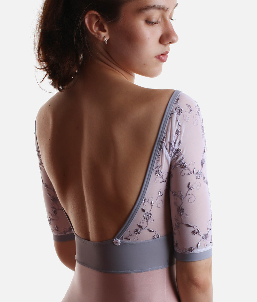 Empire Cut Ballet Leotard with Floral Embroidered Tulle - VITTORIA GL