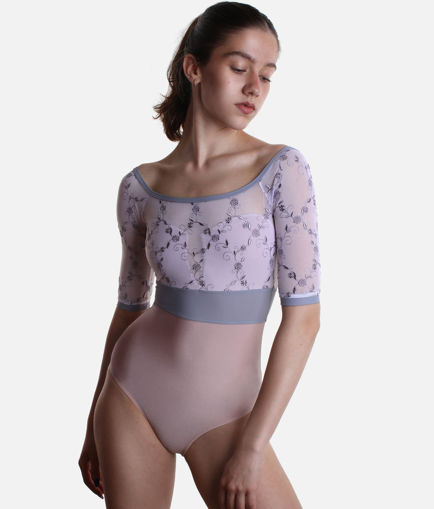 Empire Cut Ballet Leotard with Floral Embroidered Tulle - VITTORIA GL