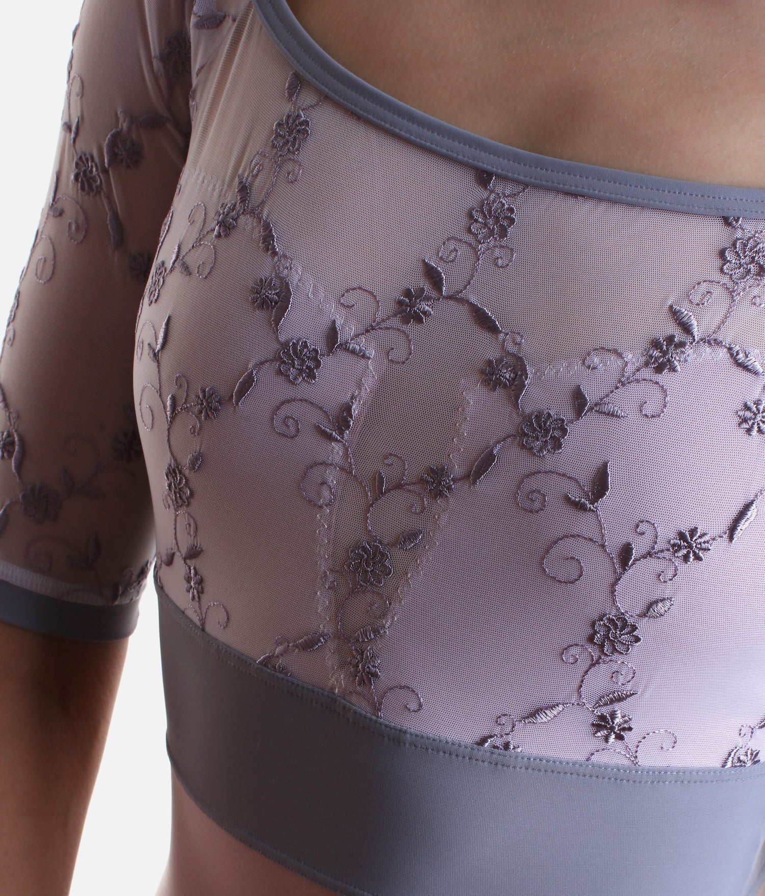 Empire Cut Ballet Leotard with Floral Embroidered Tulle - VITTORIA GL