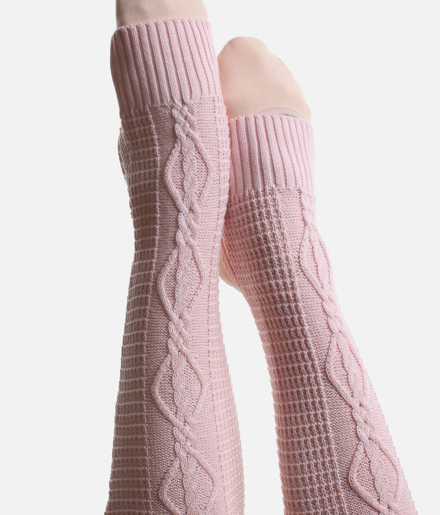 Victoria Cable Knit Stirrup Legwarmers • Pink & Grey - W11008
