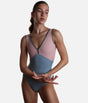 Low Back Dance Leotard with Duo Colour V-Neck & Contrast Trim - ALICIA Fog