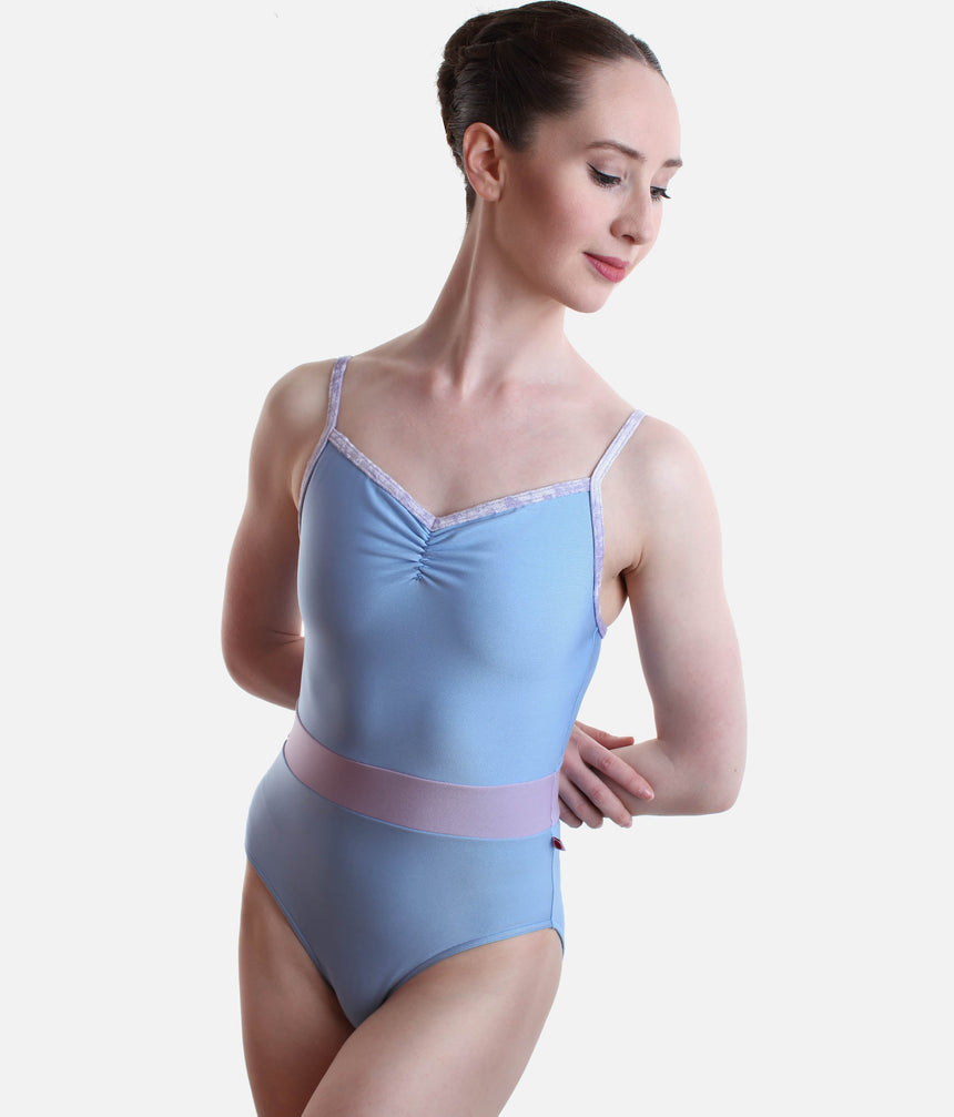 Pastel Blue Ballet Leotard with Camisole Straps & Hourglass Waist - MICAH