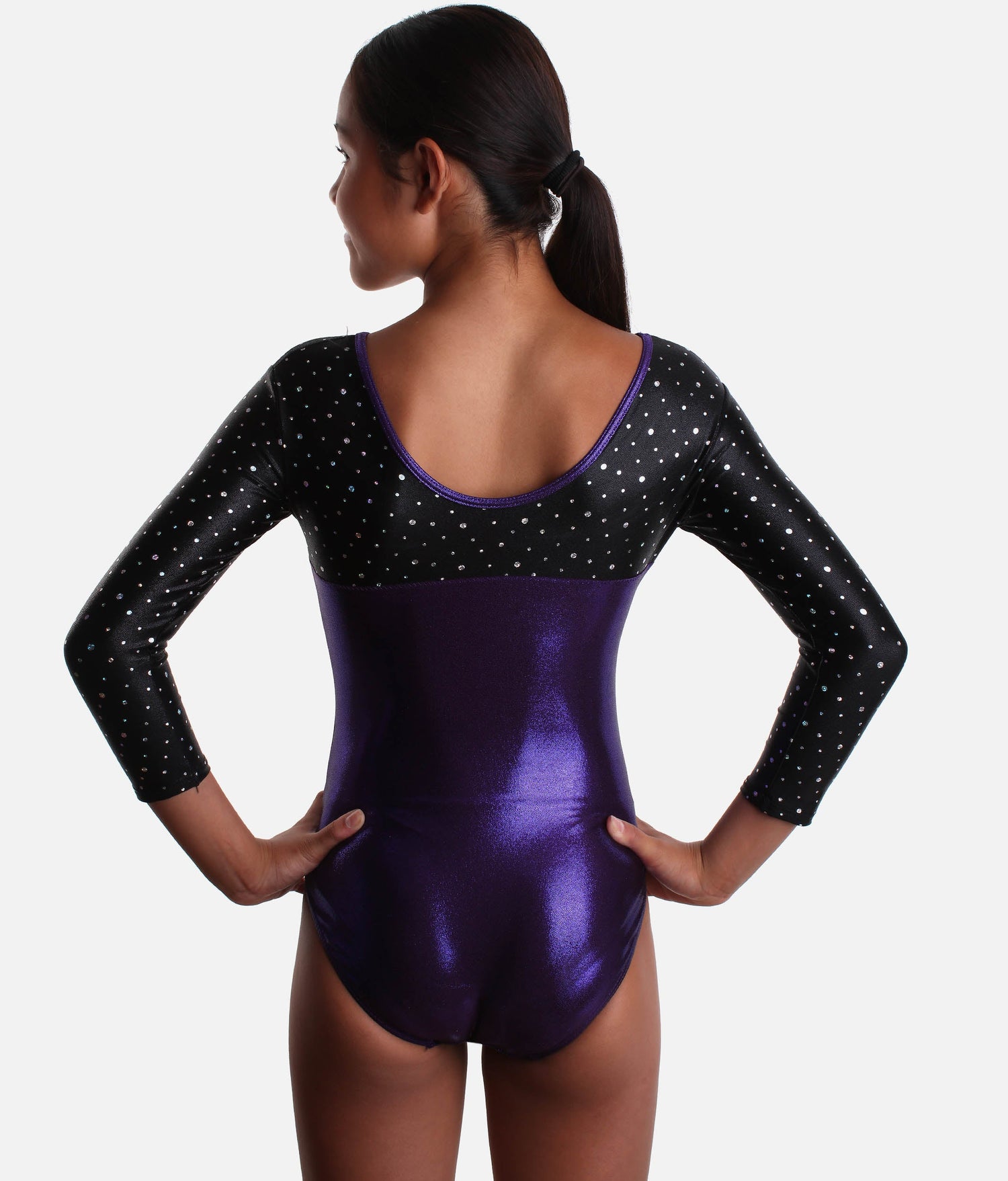 Girl's Dual Colour Gymnastics Leotard, Long Sleeves with & Sparkles - Z554
