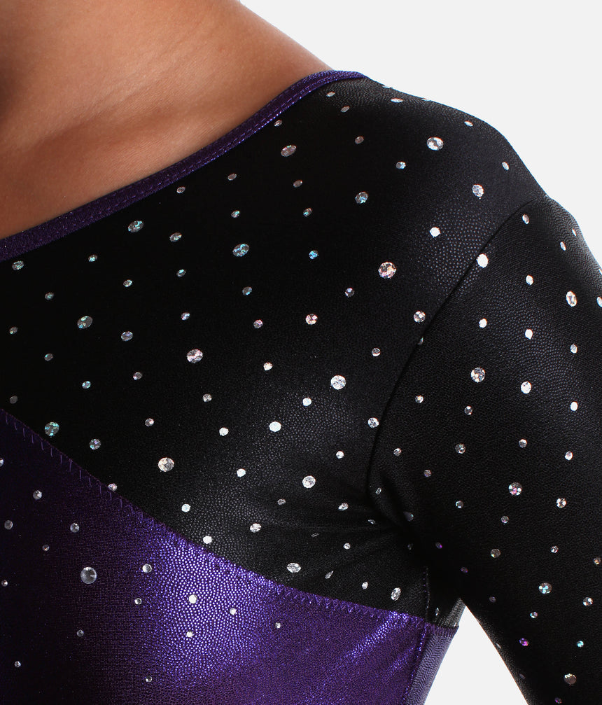 Girl's Dual Colour Gymnastics Leotard, Long Sleeves with & Sparkles - Z554