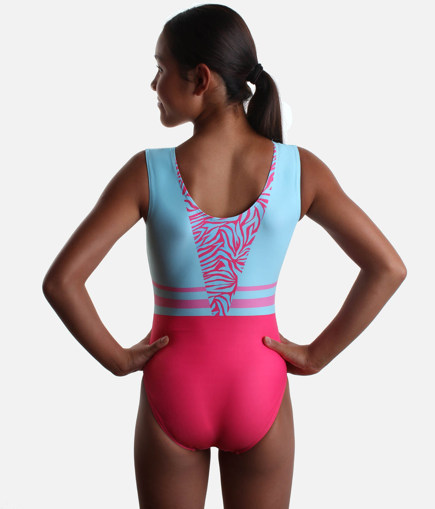 Wild Sleeveless Girls’ Gymnastics Leotard, Tiger Print with Sparkle - Z776