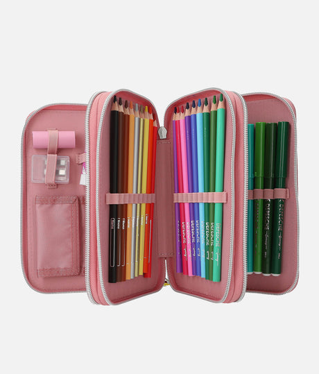TOPModel JUICY Triple Pencil Case, Cute Pink School Supplies Organizer - 0013323