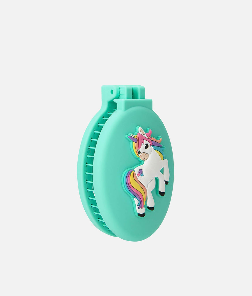 Ylvi Unicorn Hair Brush with Mirror, Foldable, Compact & Adorable - 0013565