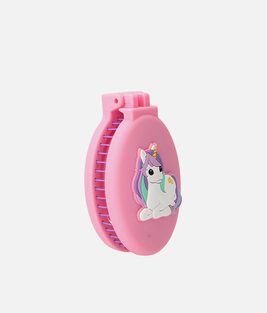Ylvi Unicorn Hair Brush with Mirror, Foldable, Compact & Adorable - 0013565