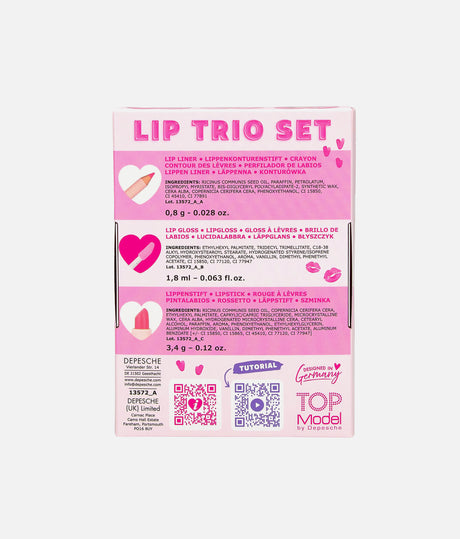 TOPModel Lip Trio Set, Pink Lipstick, Gloss & Liner for Teen Girls - 0013572