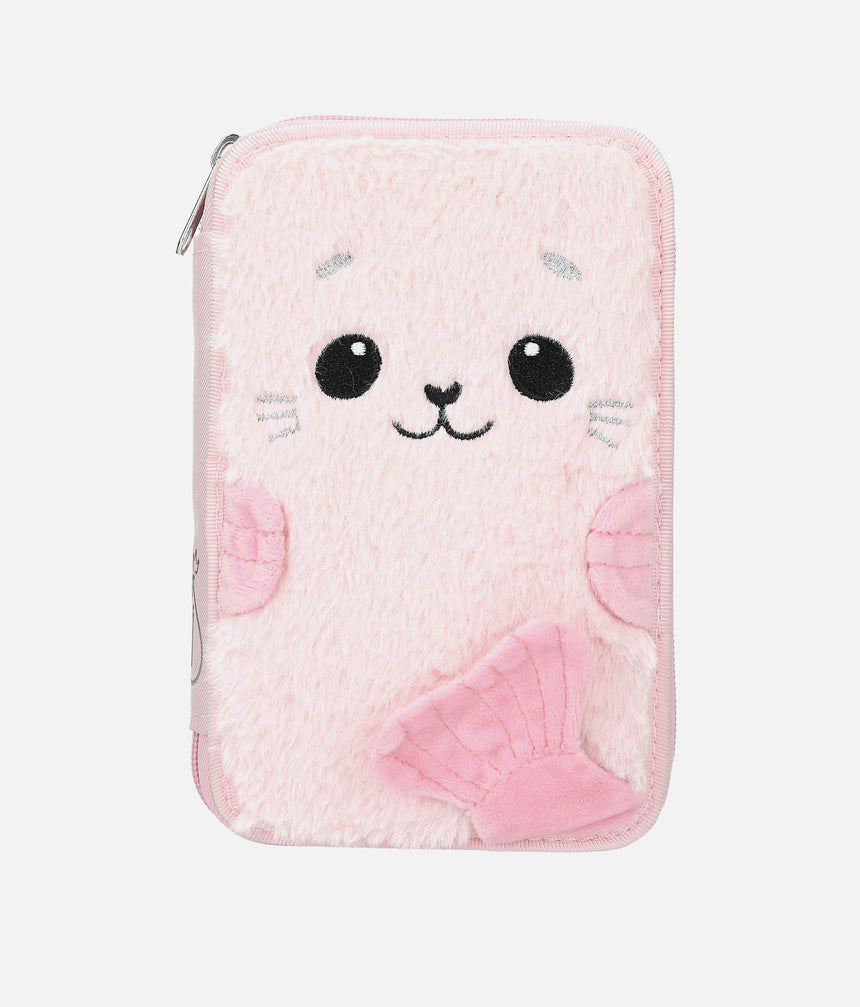 Princess Mimi Fluffy Double Pencil Case with Cute Seal Design - 0013725