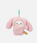 PENfection Tiny Crew Crazy kitten bag charm wearing a pink rabbit jumpsuit with long floppy ears