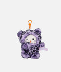 PENfection Tiny Crew Joy kitten bag charm wearing a purple leopard jumpsuit with an orange clip