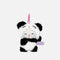PENfection Tiny Crew Lazy kitten bag charm wearing a black-and-white panda jumpsuit with a pink clip