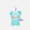 PENfection Tiny Crew Lucky kitten bag charm wearing a turquoise bear jumpsuit with a purple clip