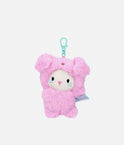 PENfection Tiny Crew Power kitten bag charm wearing a pink dog jumpsuit with a turquoise clip