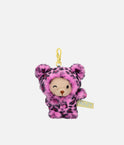 PENfection Tiny Crew Crazy dog bag charm wearing a pink leopard jumpsuit with a yellow clip