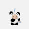 PENfection Tiny Crew Power dog bag charm wearing a black-and-white panda jumpsuit with a blue clip