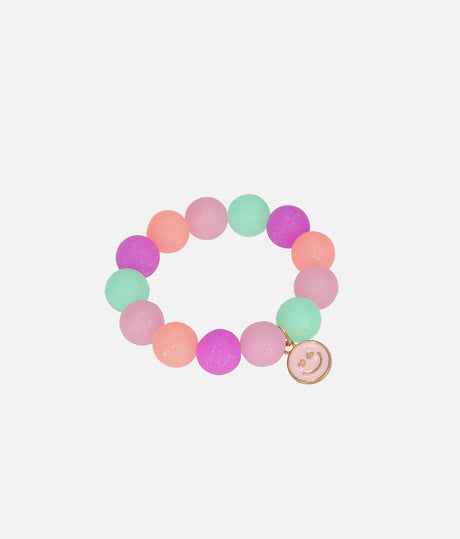TOPModel eraser bracelet with purple, pink, mint and coral beads and a gold-tone smiley charm