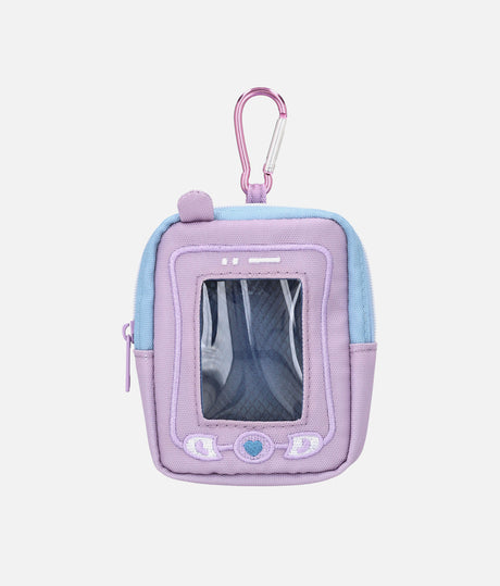 TOPModel MODERN GIRLY lilac mini bag with a clear phone-inspired front window, pale blue trim and pink carabiner