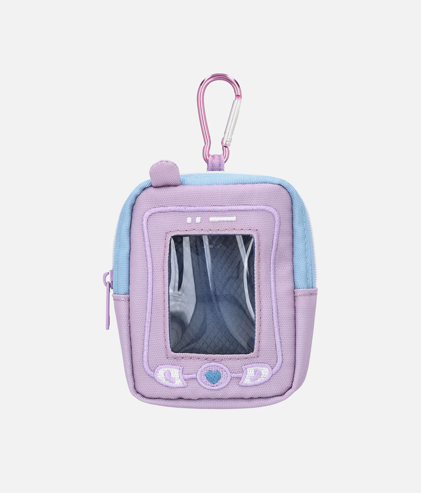 TOPModel MODERN GIRLY lilac mini bag with a clear phone-inspired front window, pale blue trim and pink carabiner