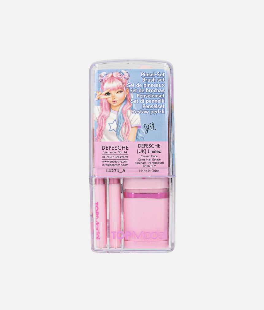 Back of the TOPModel KPOP brush set box with illustrated TOPModel packaging