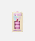 TOPModel raspberry Bubble KPOP lip gloss in a light pink bottle inside a pale yellow window box with a bow design