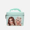 TOPModel GLOW TO GO glittery mint-green cosmetic case with Hayden and Candy artwork, a gathered handle and zip closure