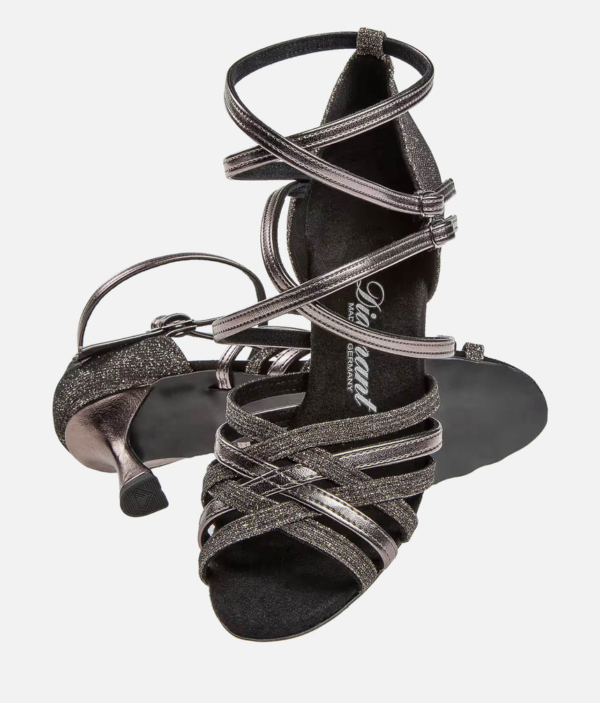 Latin Dance Shoes for Women with 6.5 cm Flare Heel, Glitter Finish, VarioSpin Sole - 108