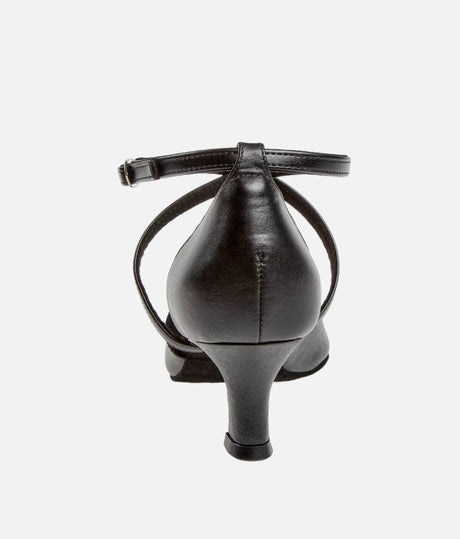 Closed-Toe Dance Shoes, Elegant Black Leather with Push-Button Strap - 034X