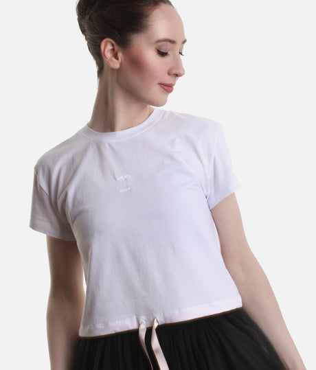 Crop Top, Satin Ribbon Adjustable Waist T-Shirt - REP S0704