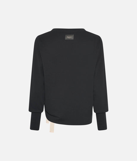 Back view of Repetto S0797 black side bow sweatshirt laid flat, showing long sleeves, fitted cuffs and upper-back Repetto label.