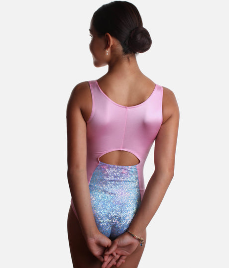 Girls Gymnastics Leotard with Scrunchie, UNICORN DISCO SHINE BRIGHT - 12300C