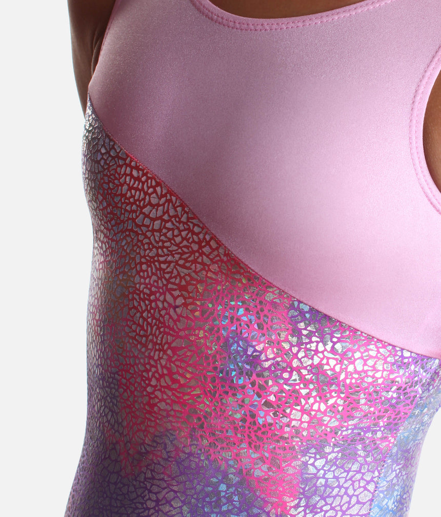 Girls UNICORN DISCO GLIMMER Gymnastics Leotard, Rainbow Design - 12302C