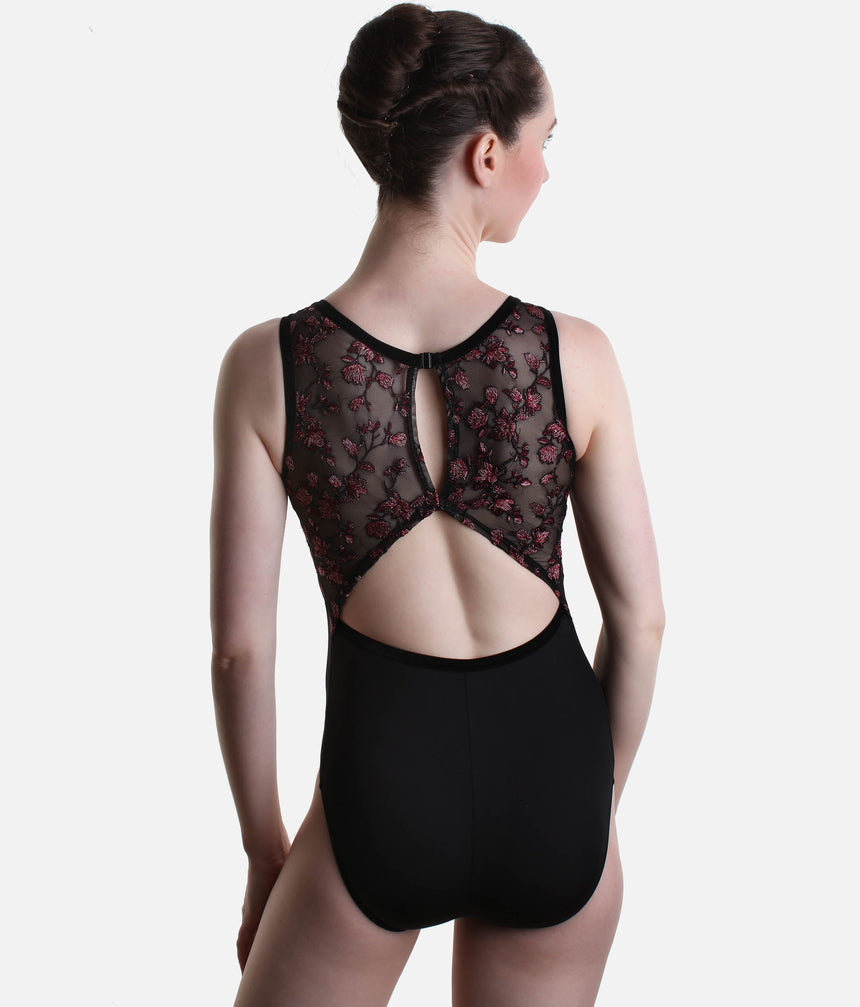 Allure Mesh Back Leotard with Floral Detail & Luxury Velvet Trim - 12401W