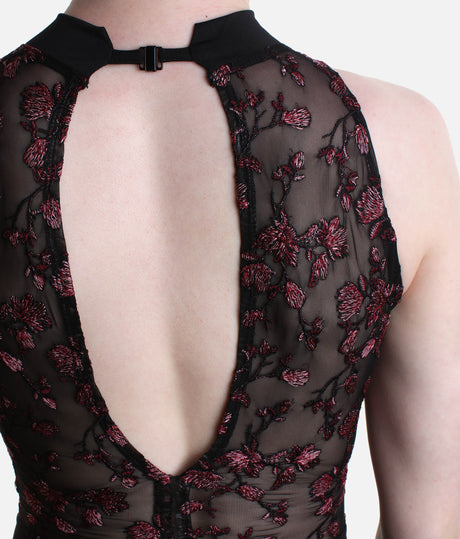Embellish High Neck Leotard with Floral Embroidered Mesh Back - 12403W