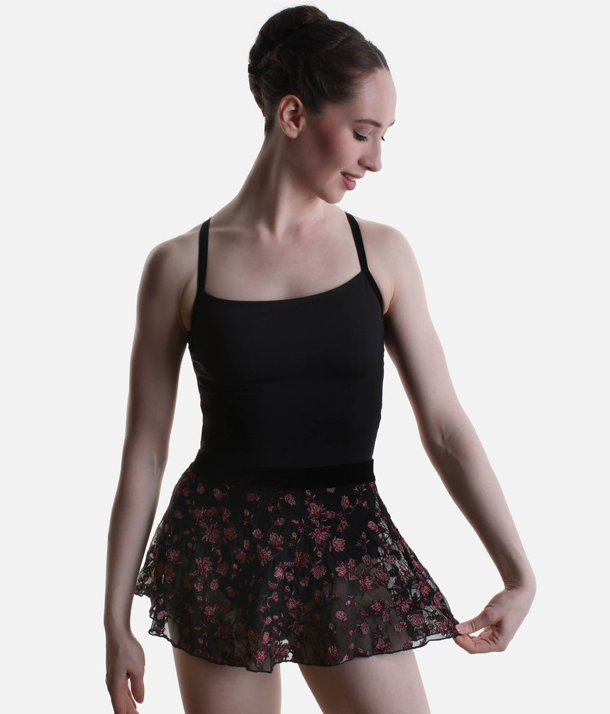 Enchant Pull On Skirt with Velvet Waistband & Embroidered Mesh - 12406W