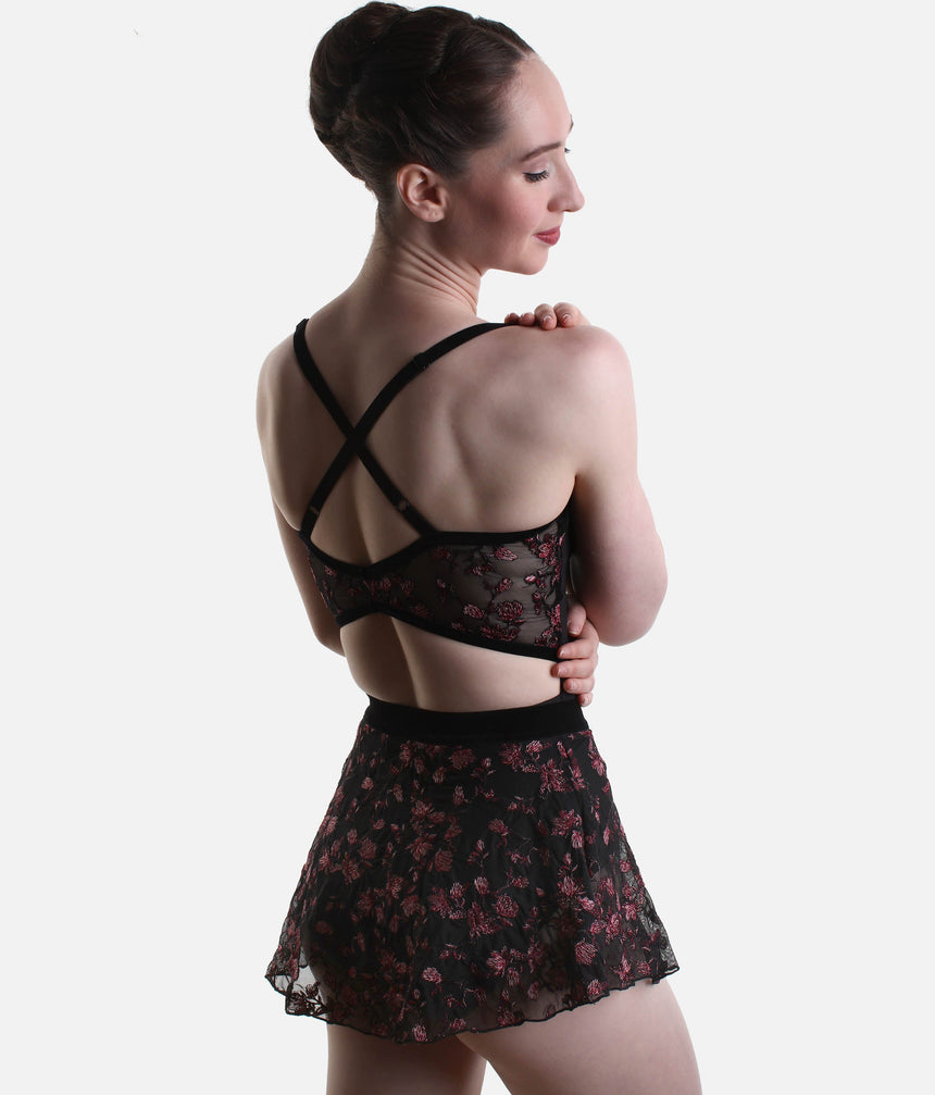 Enchant Pull On Skirt with Velvet Waistband & Embroidered Mesh - 12406W