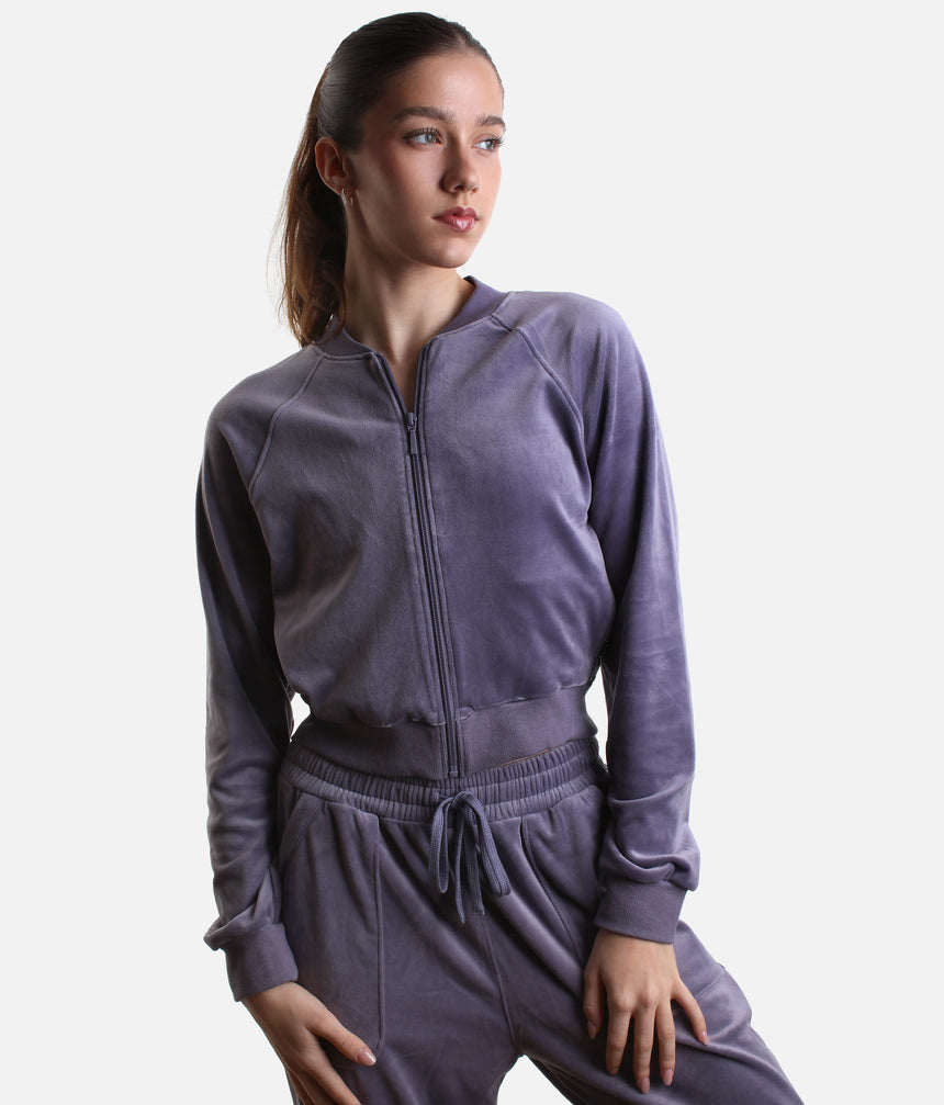 Amanda Velvet Bomber Jacket, Luxurious Dance Warm-Up Layer - J13001