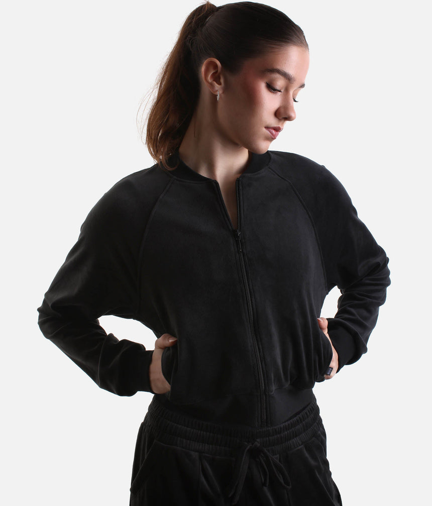 Amanda Velvet Bomber Jacket, Luxurious Dance Warm-Up Layer - J13001