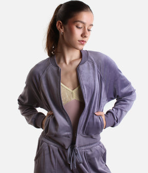 Amanda Velvet Bomber Jacket, Luxurious Dance Warm-Up Layer - J13001